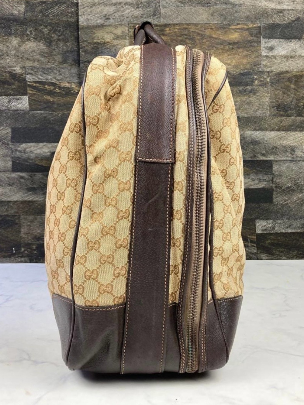 Gucci Brown Monogram Canvas Duffel with Dark Brown Leather Trim - Picture 4 of 11